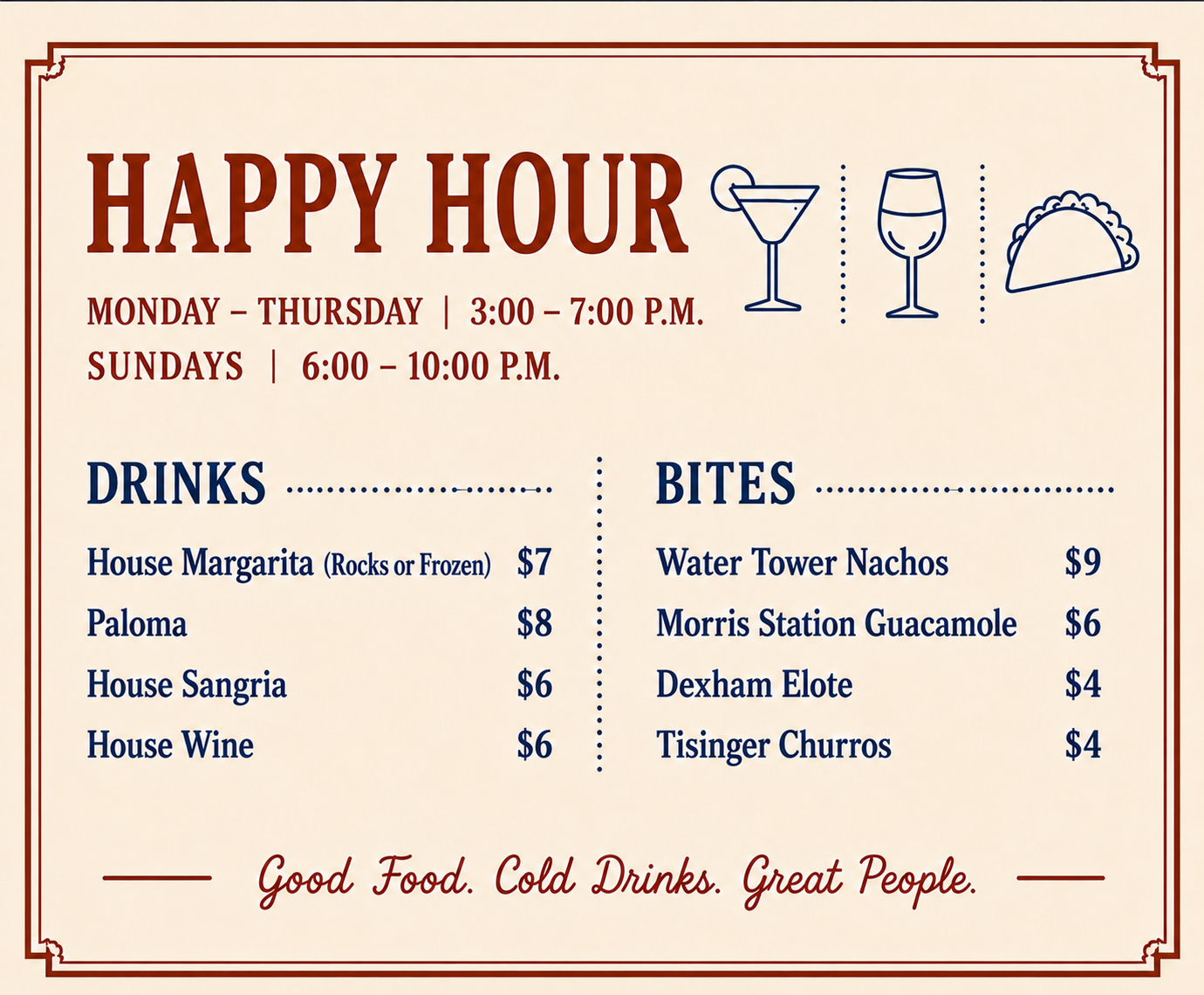 Happy Hour menu